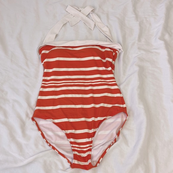 Lauren Ralph Lauren orange and white striped swimsuit - Picture 2 of 6